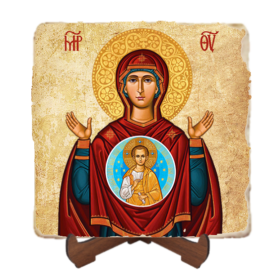 Our Lady of the Sign,Marble Icon,Handmade,Baptism gift,Christian Icon