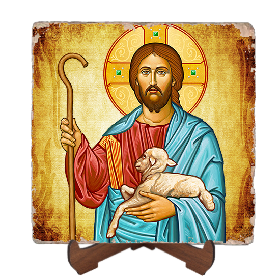 I Am The Good Shepherd Icon,Marble Icon,Handmade,Baptism gift,Christian Icon