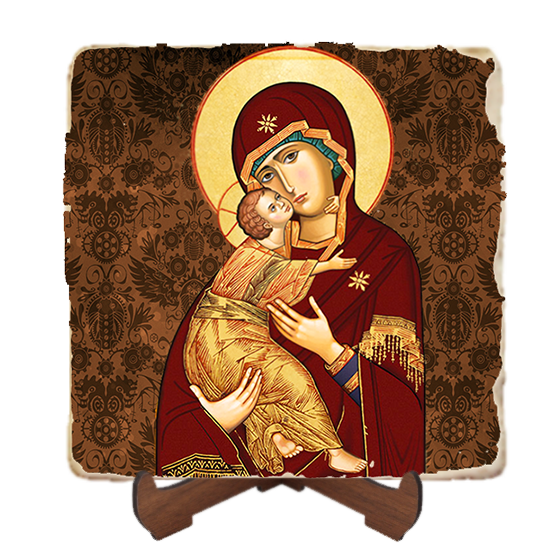 Our Lady of Vladimir,Marble Icon,Handmade,Baptism gift,Christian Icon