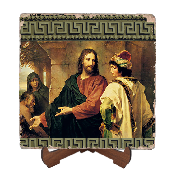 Jesus and the Rich Young Ruler Icon,Marble Icon,Handmade,Baptism gift,Christian Icon