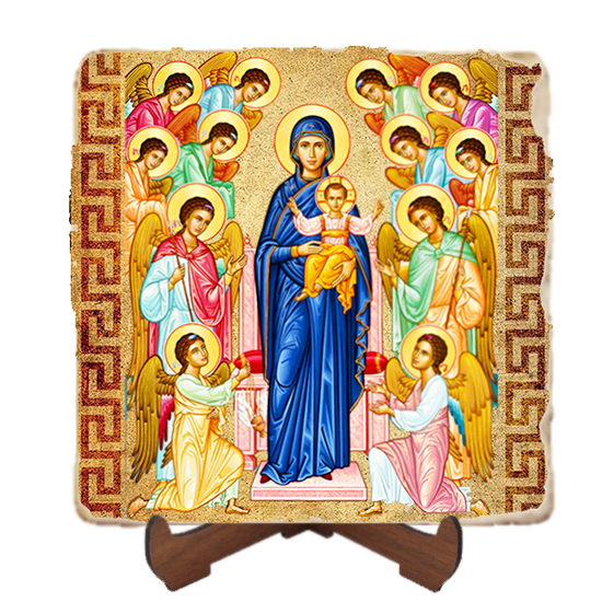 Our Lady Queen of Angels,Marble Icon,Handmade,Baptism gift,Christian Icon