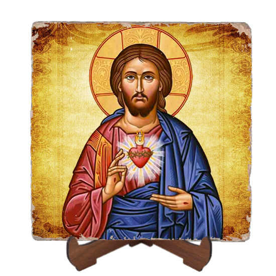 Sacred Heart Icon,Marble Icon,Handmade,Baptism gift,Christian Icon