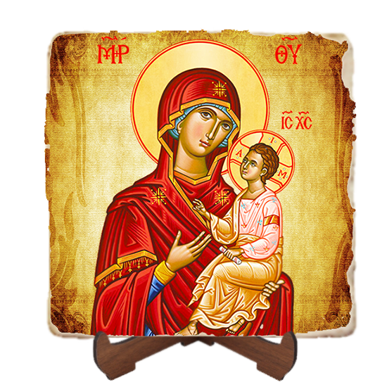 Virgin and Child Icon,Marble Icon,Handmade,Baptism gift,Christian Icon