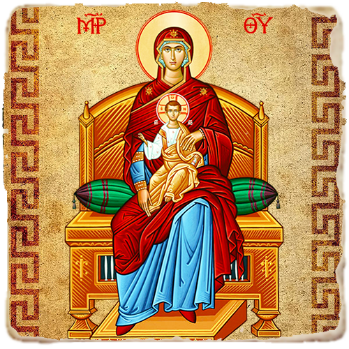 Virgin Enthroned Icon,Marble Icon,Handmade,Baptism gift,Christian Icon