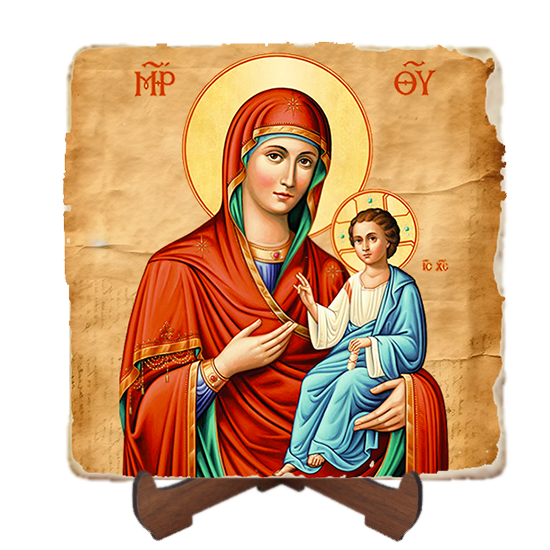 Virgin Mary Directress Icon,Marble Icon,Handmade,Baptism gift,Christian Icon