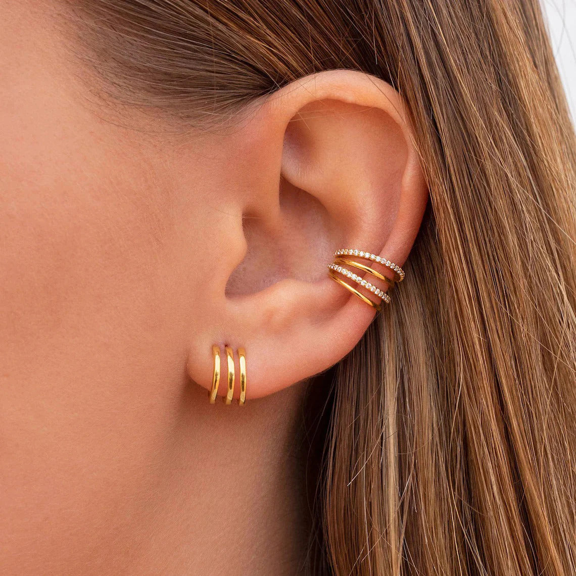 Dainty Triple Band Huggie Hoop Earrings