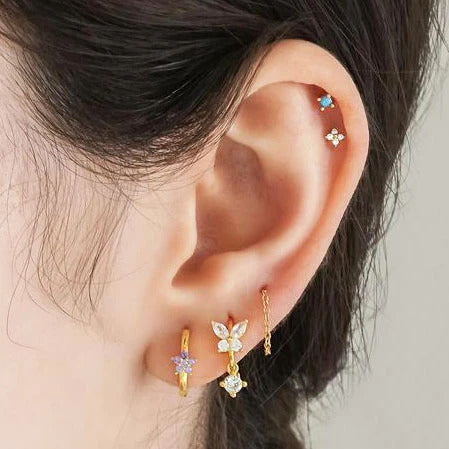 Dainty CZ Butterfly Shaped Huggie Hoop Earrings With Dangling Charm