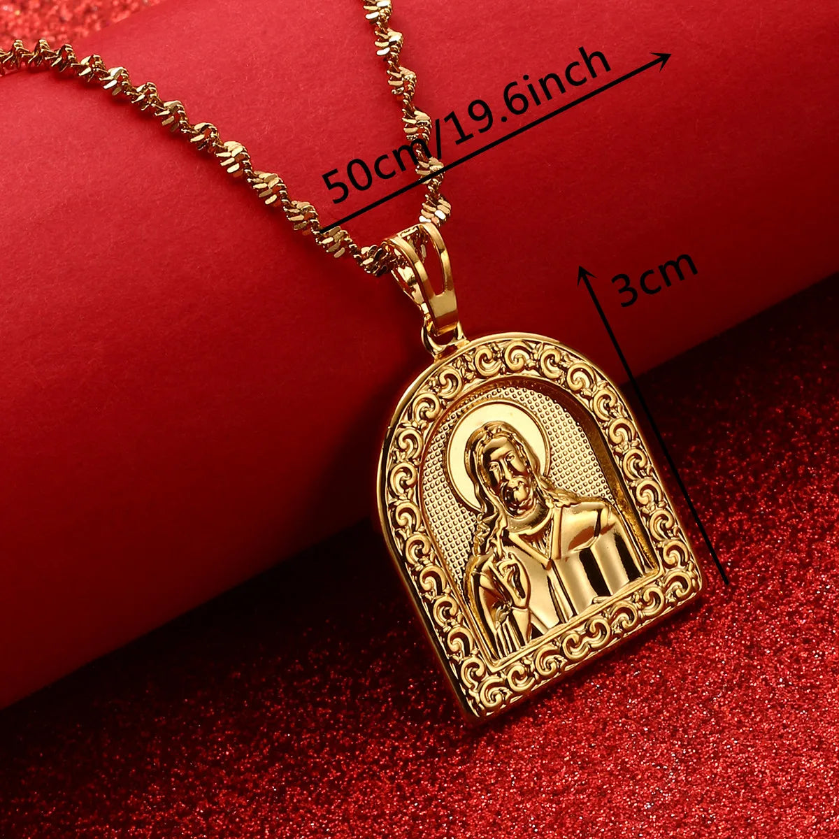 Gold Color Jesus Portrait Pendant Necklace,Christian Necklace