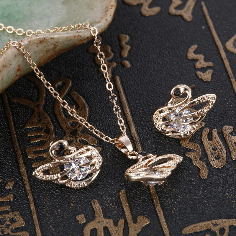 Gold crystal stone swan design women’s jewelry set