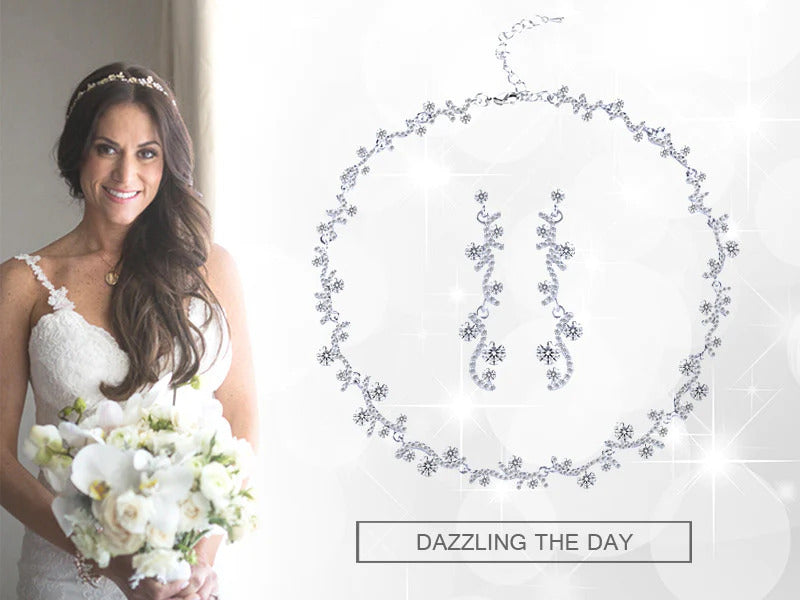 Romantic cubic zirconia silver necklace earrings set