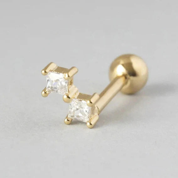 1 Piece Dainty Two CZ Stud Earrings