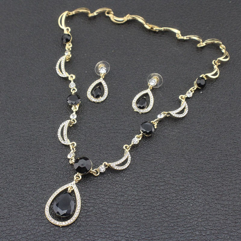 Black Crystal Gold Ladies Jewelry Set