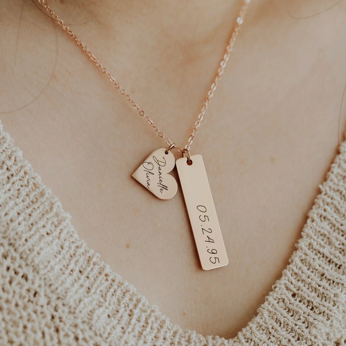 Personalized Heart Bar Necklace