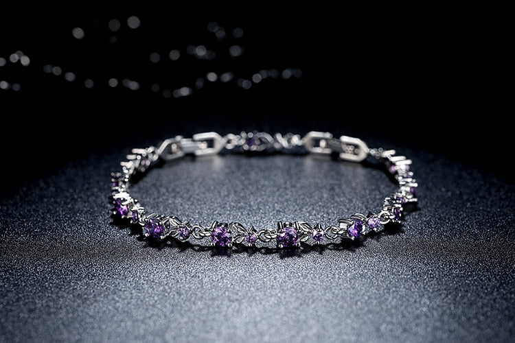 Silver Platinum Purple Zircon Stone Ladies Bracelet Bangle - Denoss