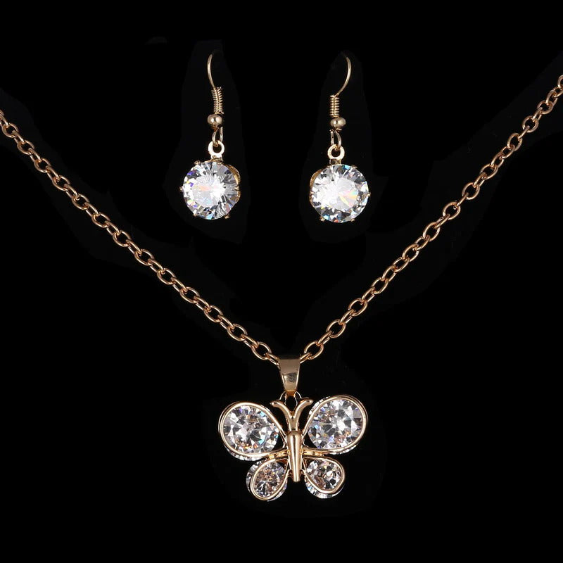 Gold crystal stone butterfly design women’s jewelry set
