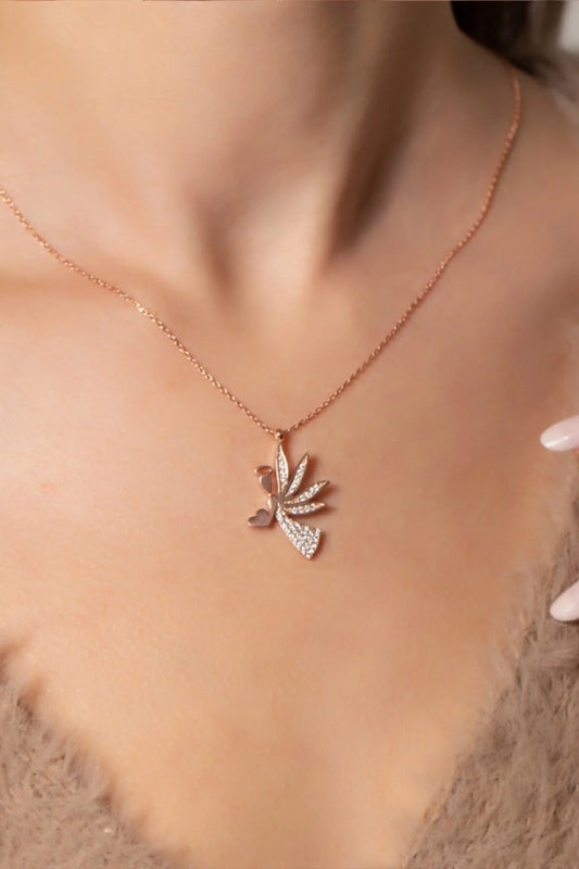 Heart-Holding Angel 925 Sterling Silver Rosegold Necklace