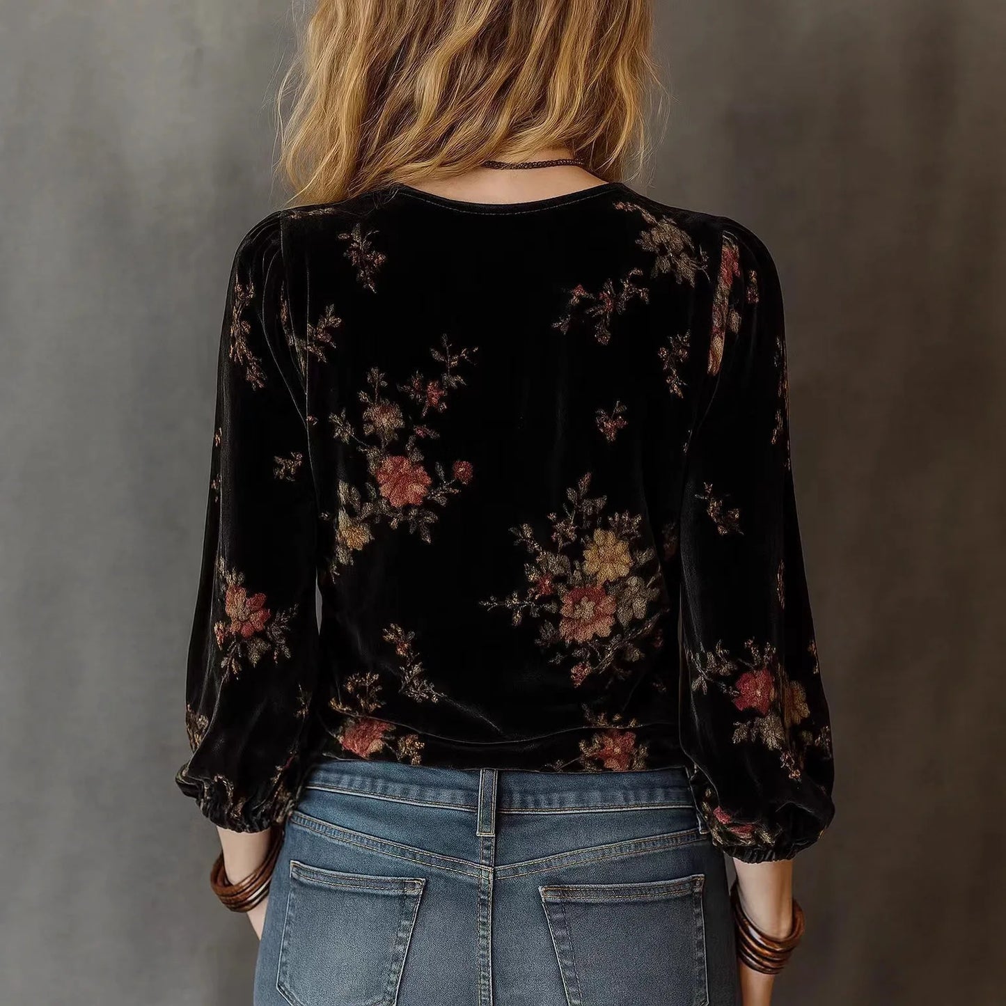 Velvet Printed Retro Pullover Top