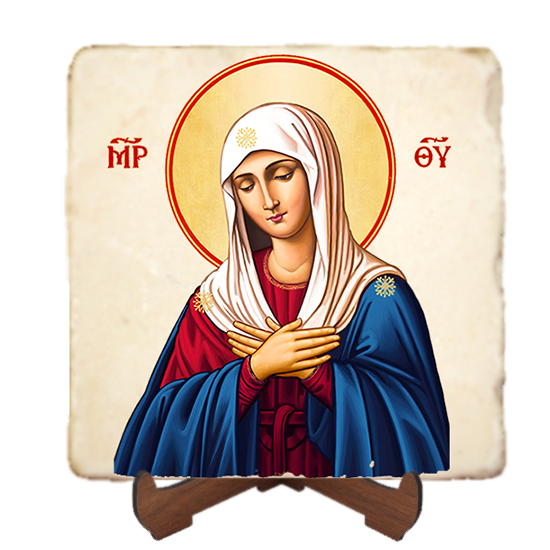 Virgin of Tenderness Icon,Marble Icon,Handmade,Christian Icon
