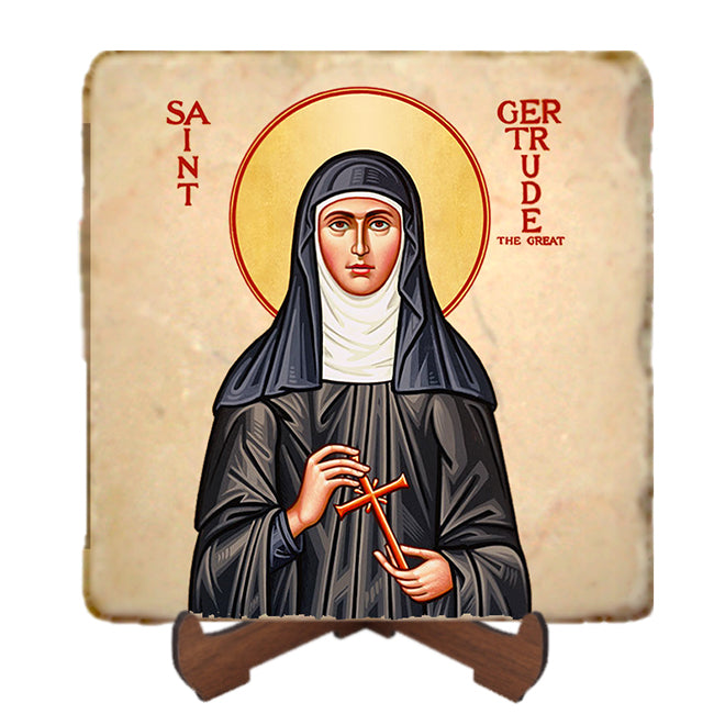 St.Gertrude Icon,Women Saint,Marble Icon,Handmade,Prayer gift,Christian Icon