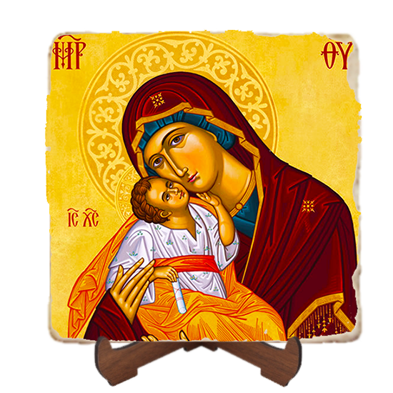 Virgin of Tenderness Icon,Marble Icon,Handmade,Baptism gift,Christian Icon