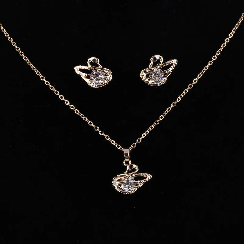 Gold crystal stone swan design women’s jewelry set