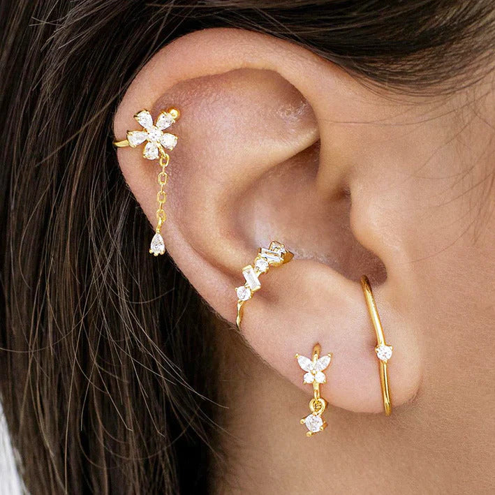 Dainty CZ Butterfly Shaped Huggie Hoop Earrings With Dangling Charm