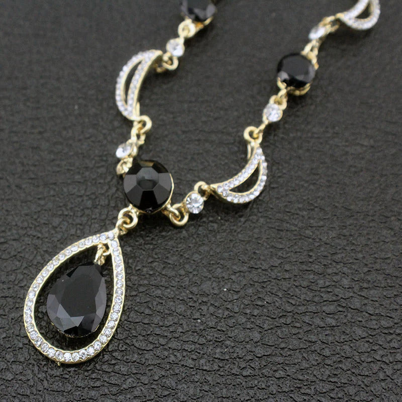 Black Crystal Gold Ladies Jewelry Set