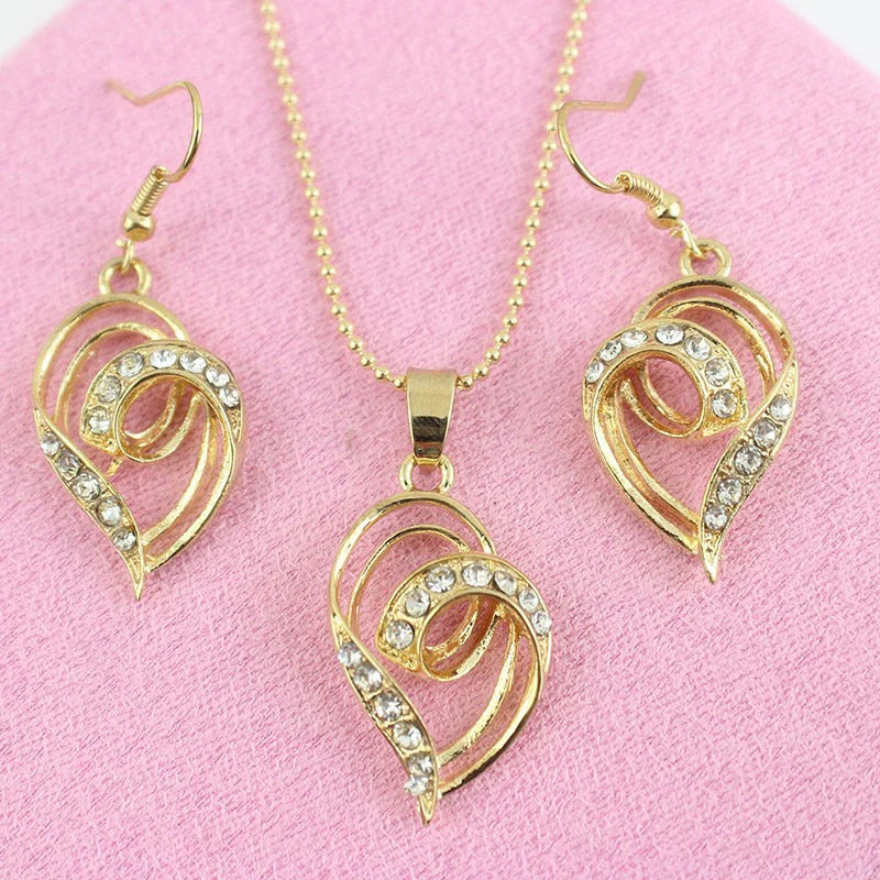 Gold crystal stone heart design women’s jewelry set