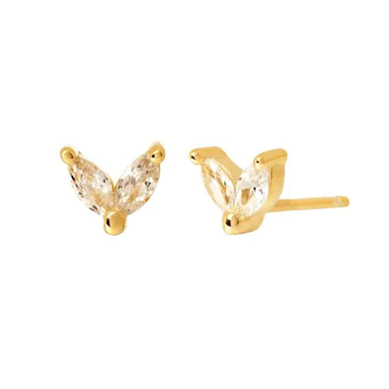 Dainty 2 Marquise Cz Flower Shaped Stud Earrings