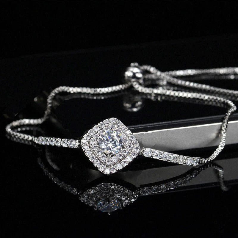 White Gold Platinum Square Ladies Bracelet