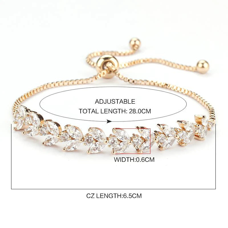 White Gold Platinum Marquise and Round Cubic Zircon Bracelet - Denoss