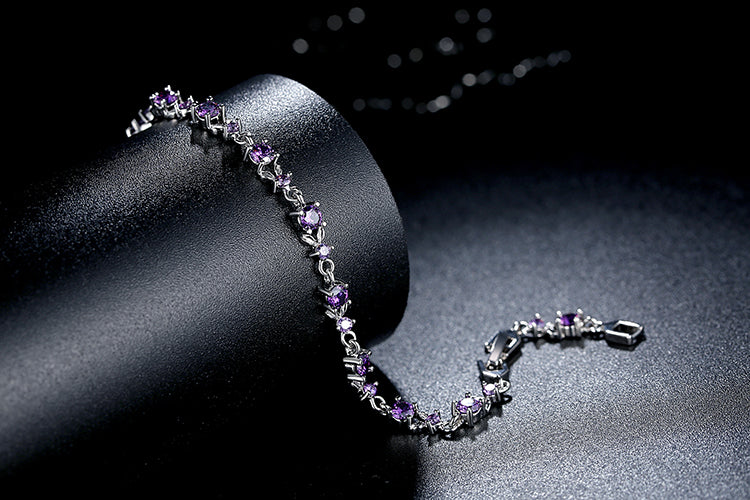 Silver Platinum Purple Zircon Stone Ladies Bracelet Bangle