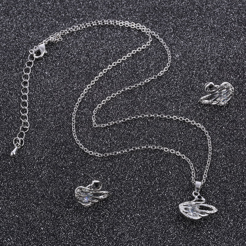 Silver and white crystal stone romantic swan women’s jewelry set