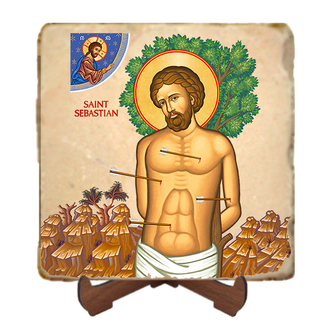 St.Sebastian Icon,Men Saints,Marble Icon,Handmade,Prayer gift,Christian Icon