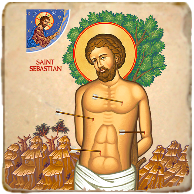 St.Sebastian Icon,Men Saints,Marble Icon,Handmade,Prayer gift,Christian Icon