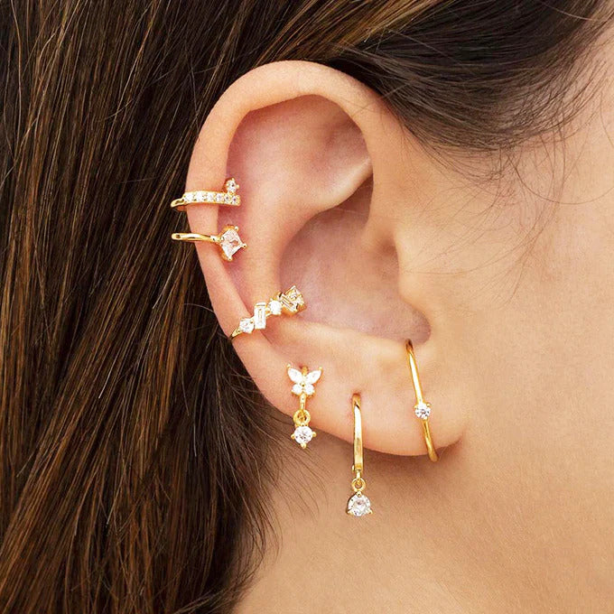 Dainty CZ Butterfly Shaped Huggie Hoop Earrings With Dangling Charm