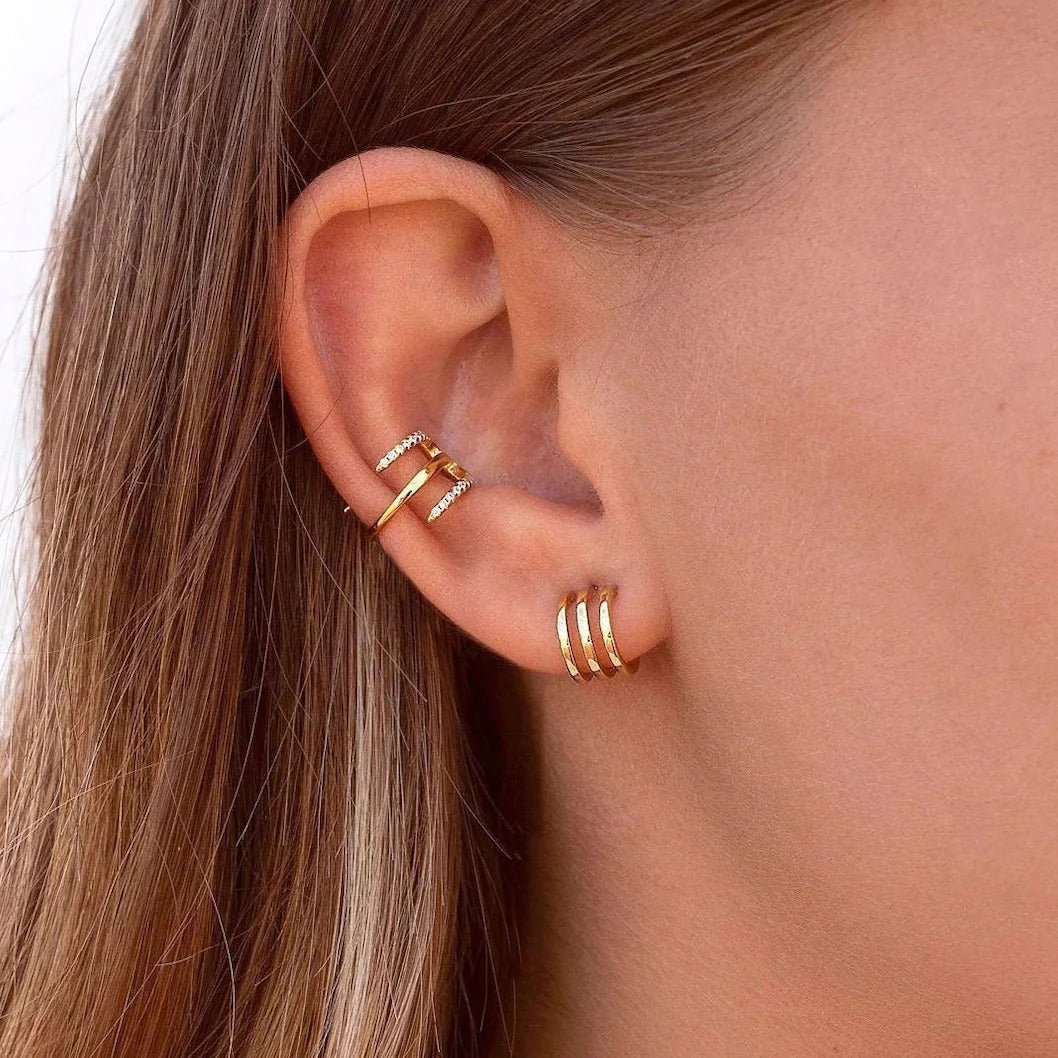 Dainty Triple Band Huggie Hoop Earrings