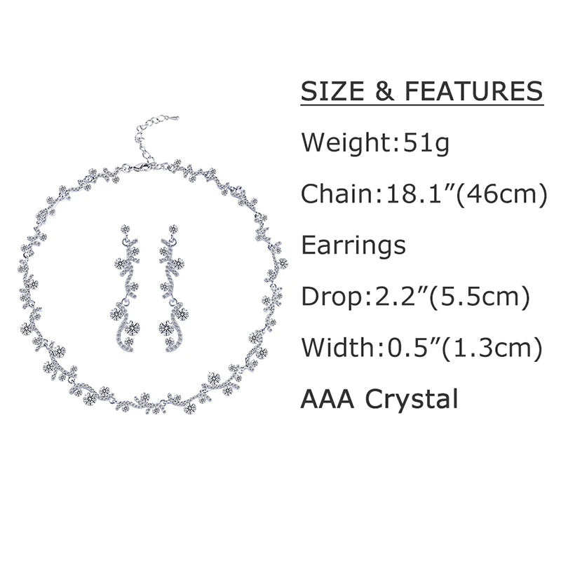 Romantic cubic zirconia silver necklace earrings set