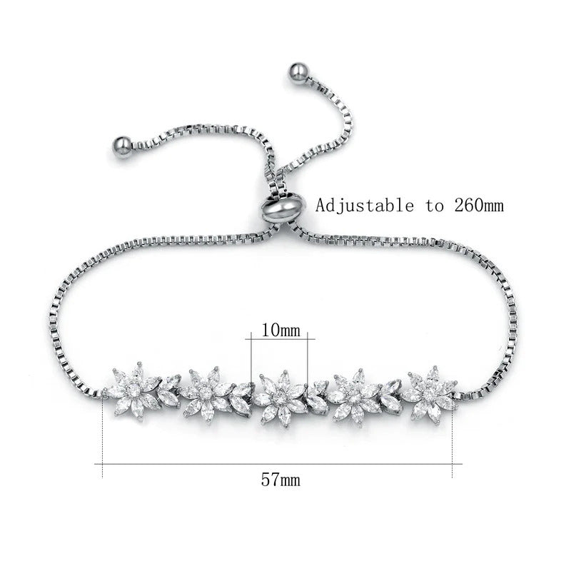 White Gold Platinum Marquise Flowers Bracelet