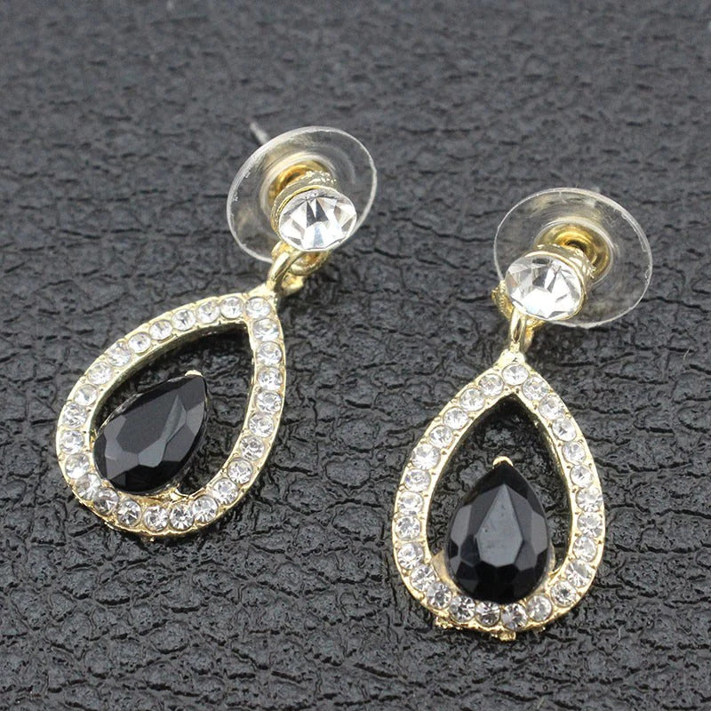 Black Crystal Gold Ladies Jewelry Set
