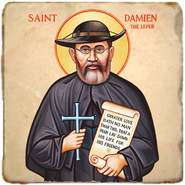 St.Damien of Molokai Icon,Men Saints,Marble Icon,Handmade,Prayer gift,Christian Icon