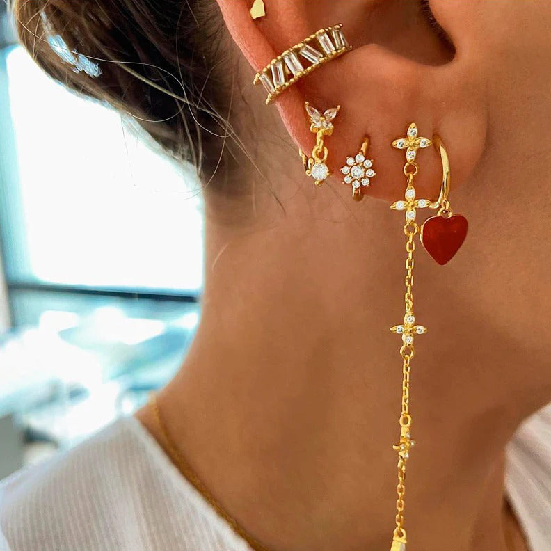 Dainty CZ Butterfly Shaped Huggie Hoop Earrings With Dangling Charm
