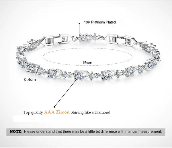 Silver Platinum White Zircon Heart Elegant Ladies Bracelet