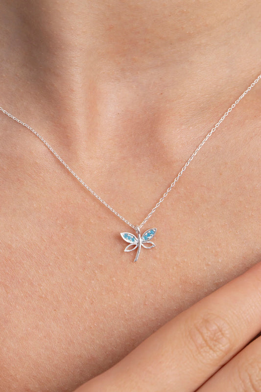 Blue Silver Dragonfly Chain Necklace