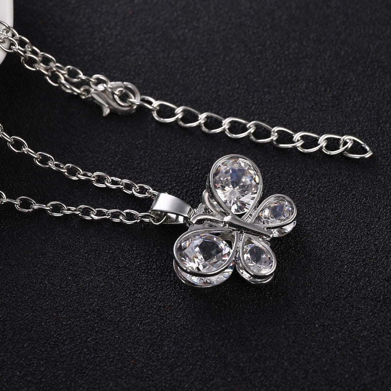 Silver white crystal stone romantic butterfly lady jewelry set