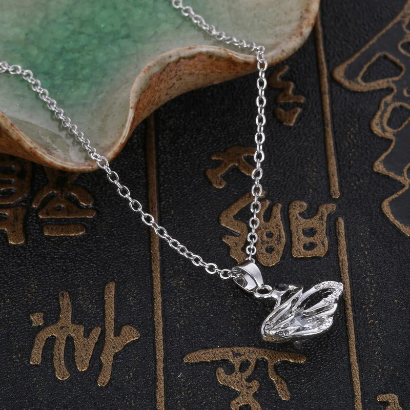 Silver and white crystal stone romantic swan women’s jewelry set