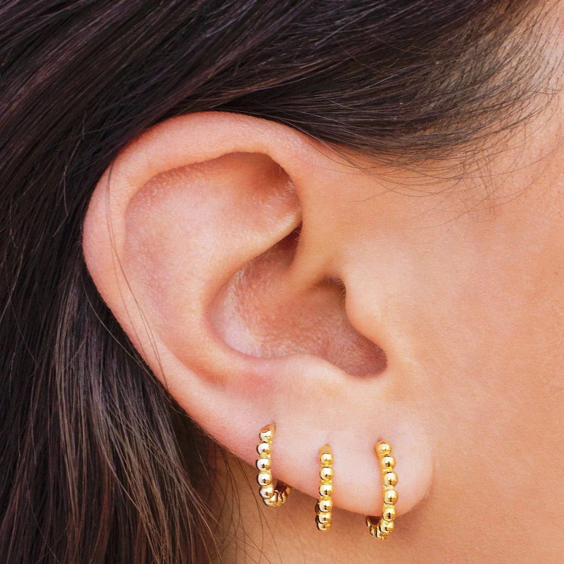 Tiny Beaded Huggie Hoop Earrings
