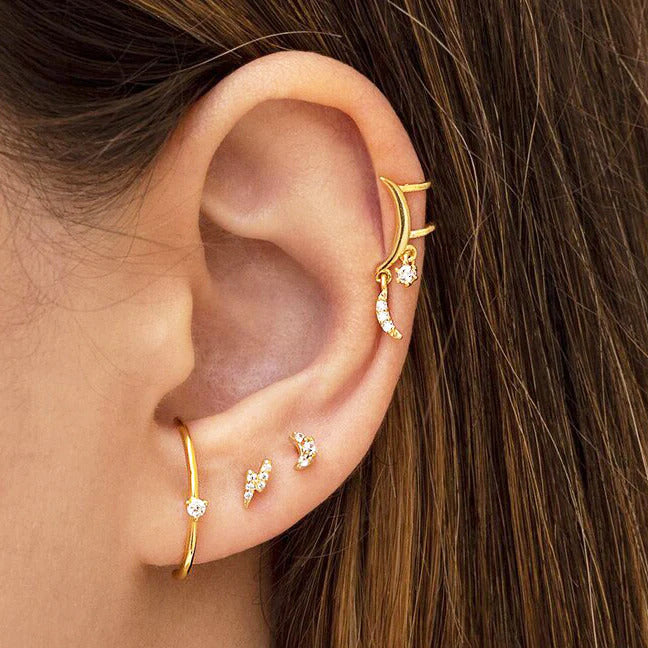 Minimalist 3 Prongs CZ Ear Lobe Cuff Earrings