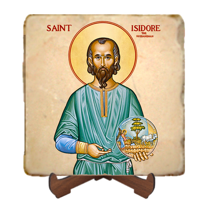 St.Isidore the Farmer Icon,Men Saints,Marble Icon,Handmade,Prayer gift,Christian Icon