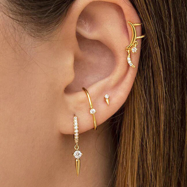 Minimalist 3 Prongs CZ Ear Lobe Cuff Earrings